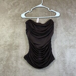 NEW VTG Y2K Victoria's Secret Tube Top Sz L Brown Ruched Stretch NWT